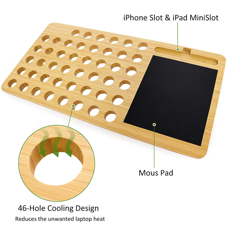 Bamboo Lap Board with Mouse Pad and Phone Holder