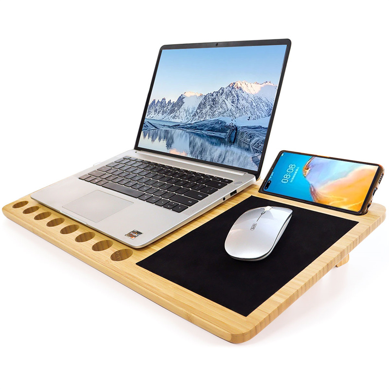 Bamboo Lap Board with Mouse Pad and Phone Holder