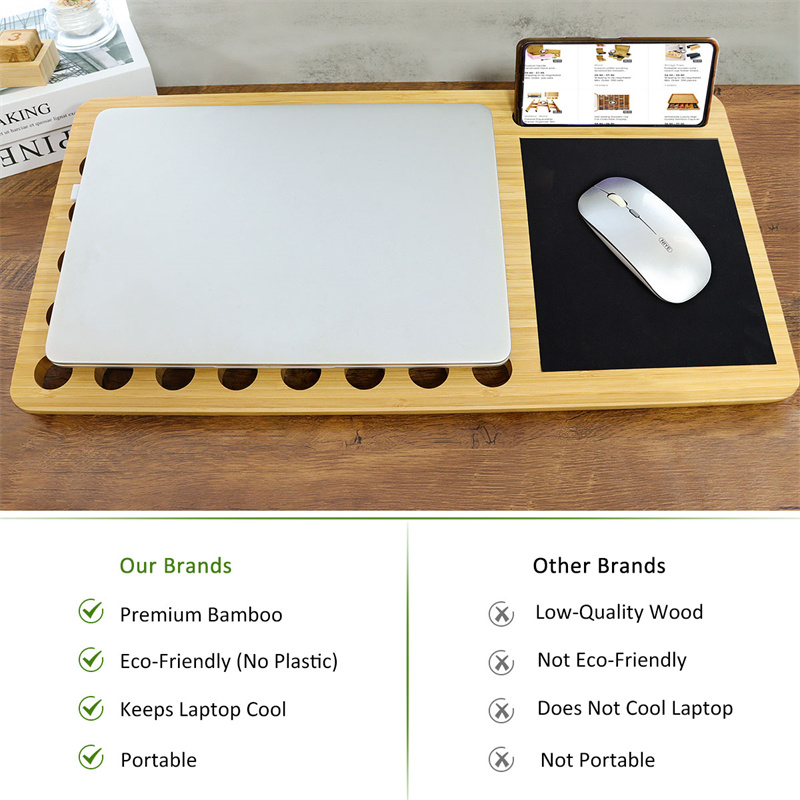 Bamboo Lap Board with Mouse Pad and Phone Holder