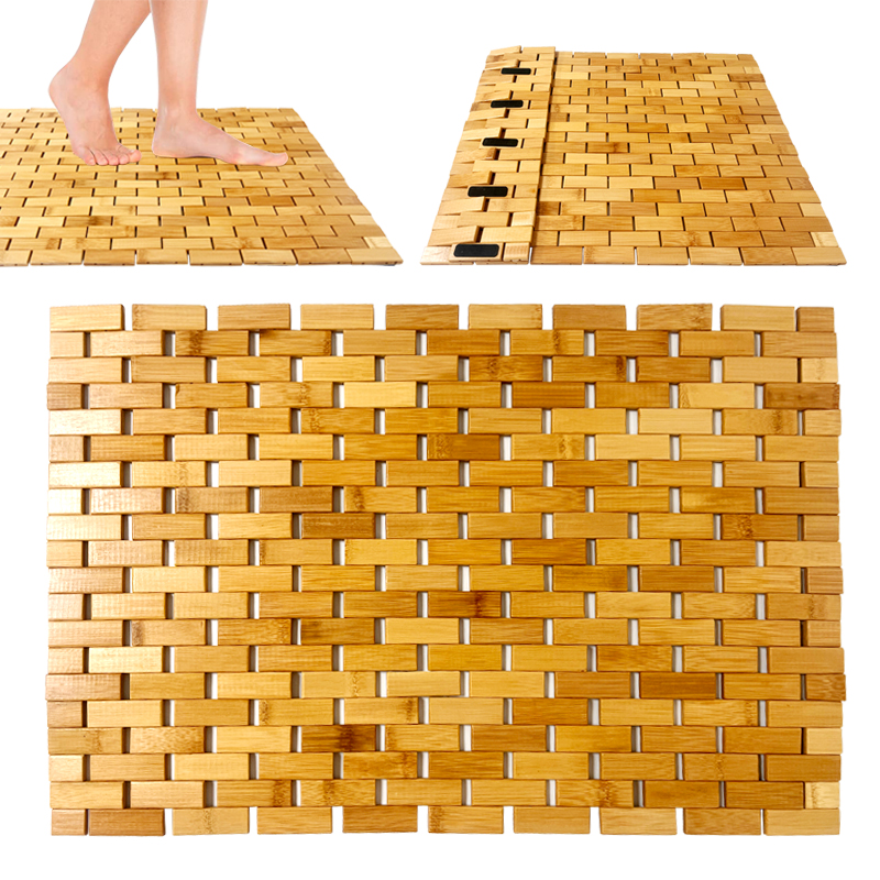 Custom bamboo bath mat roll up