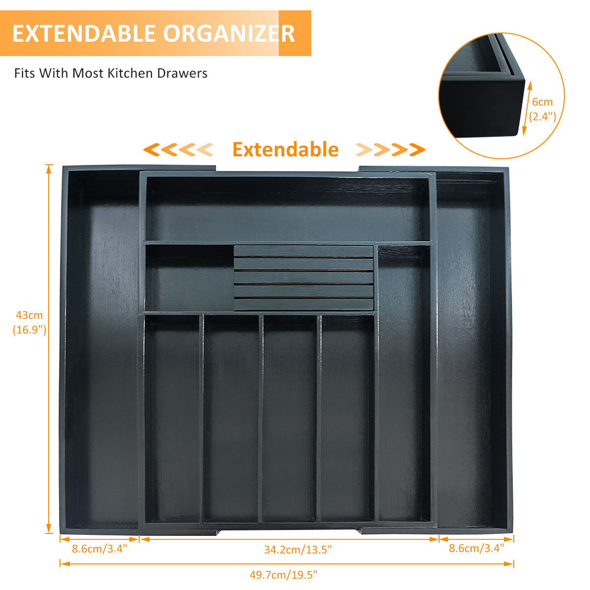 Custom black cutlery tray junk drawer organizer