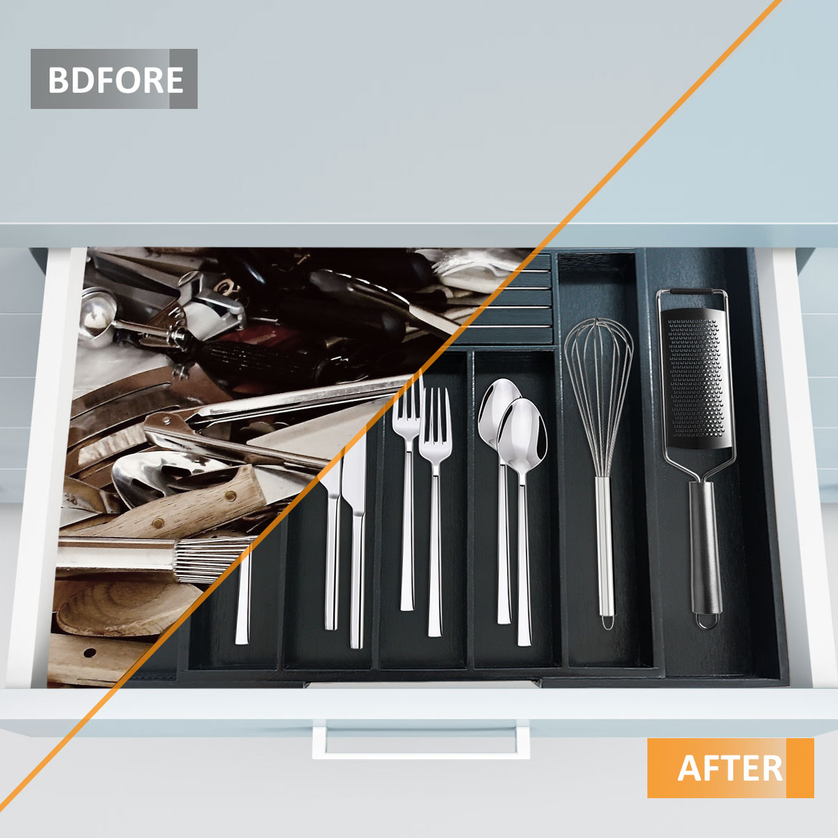 Custom black cutlery tray junk drawer organizer