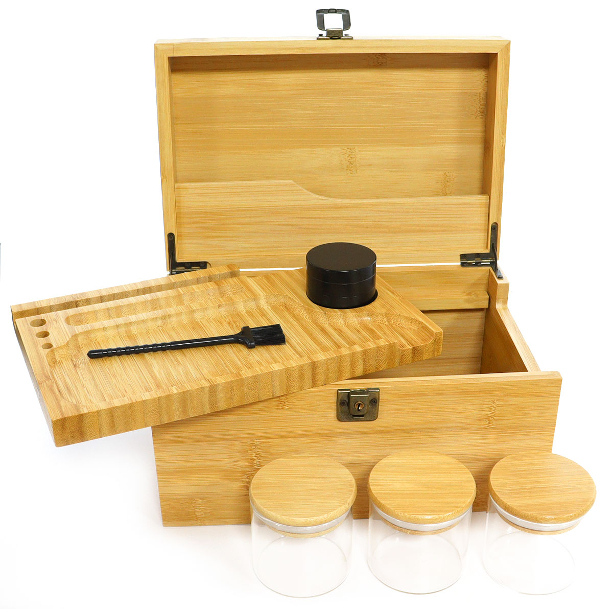 Custom bamboo stash box with lock