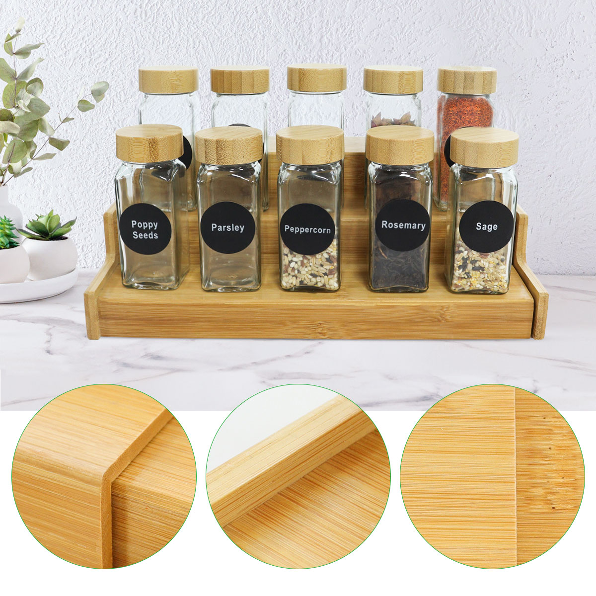 custom 3 tier bamboo spice rack