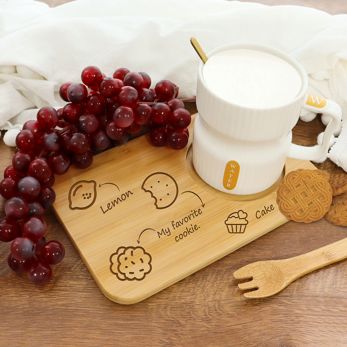 custom bamboo tea and biscuits tray