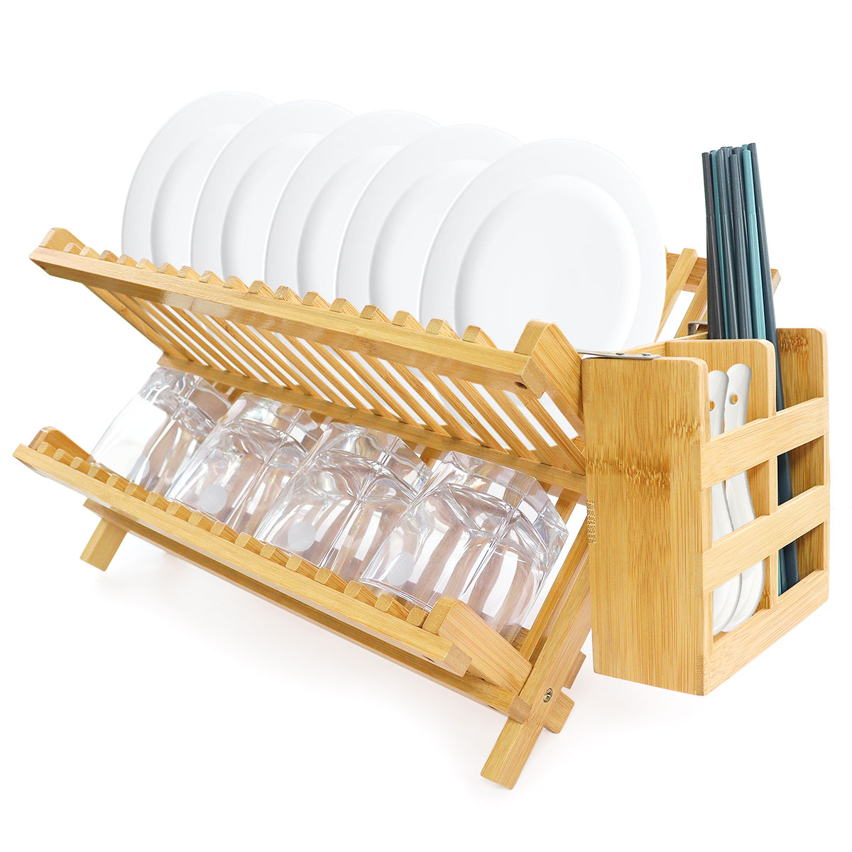 custom bamboo collapsible dish drying rack