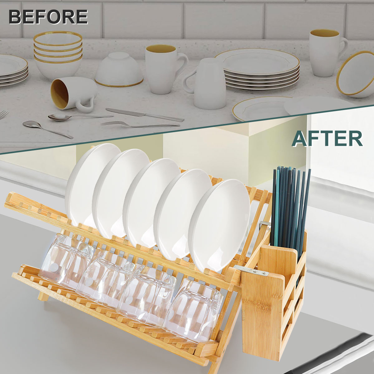 custom bamboo collapsible dish drying rack
