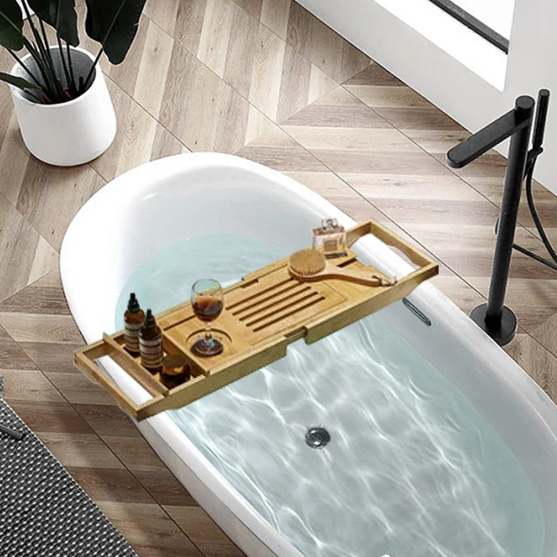 Custom bamboo bathtub tray