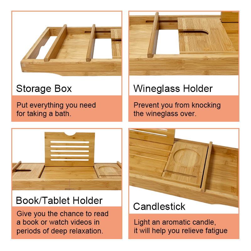 Custom bamboo bathtub tray
