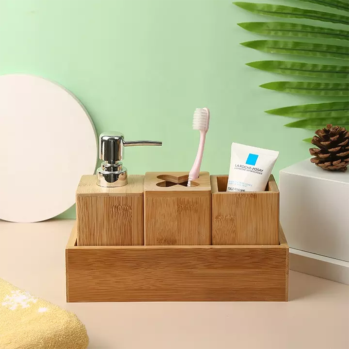 Wholesale bamboo bathroom accessories set
