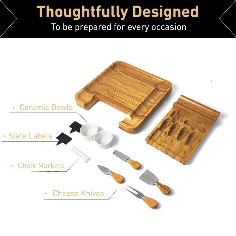 Custom bamboo cheese board with 1 drawer
