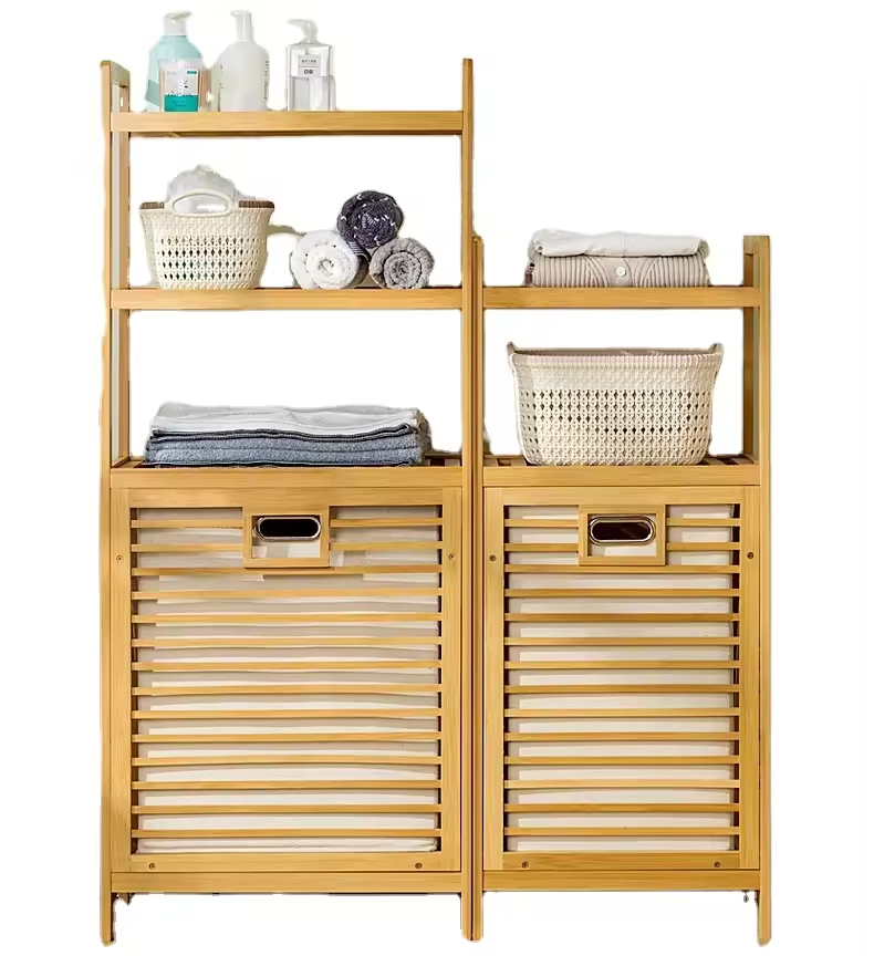 custom bamboo laundry hamper with shelf
