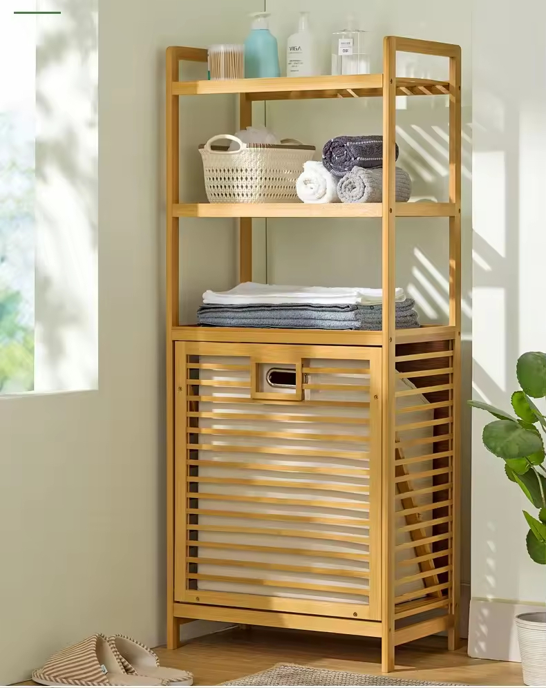 custom bamboo laundry hamper with shelf