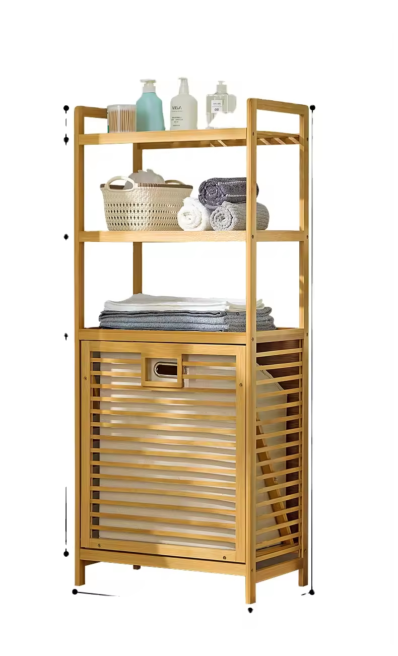 custom bamboo laundry hamper with shelf
