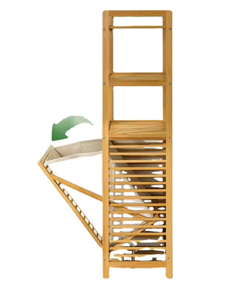 custom bamboo laundry hamper with shelf