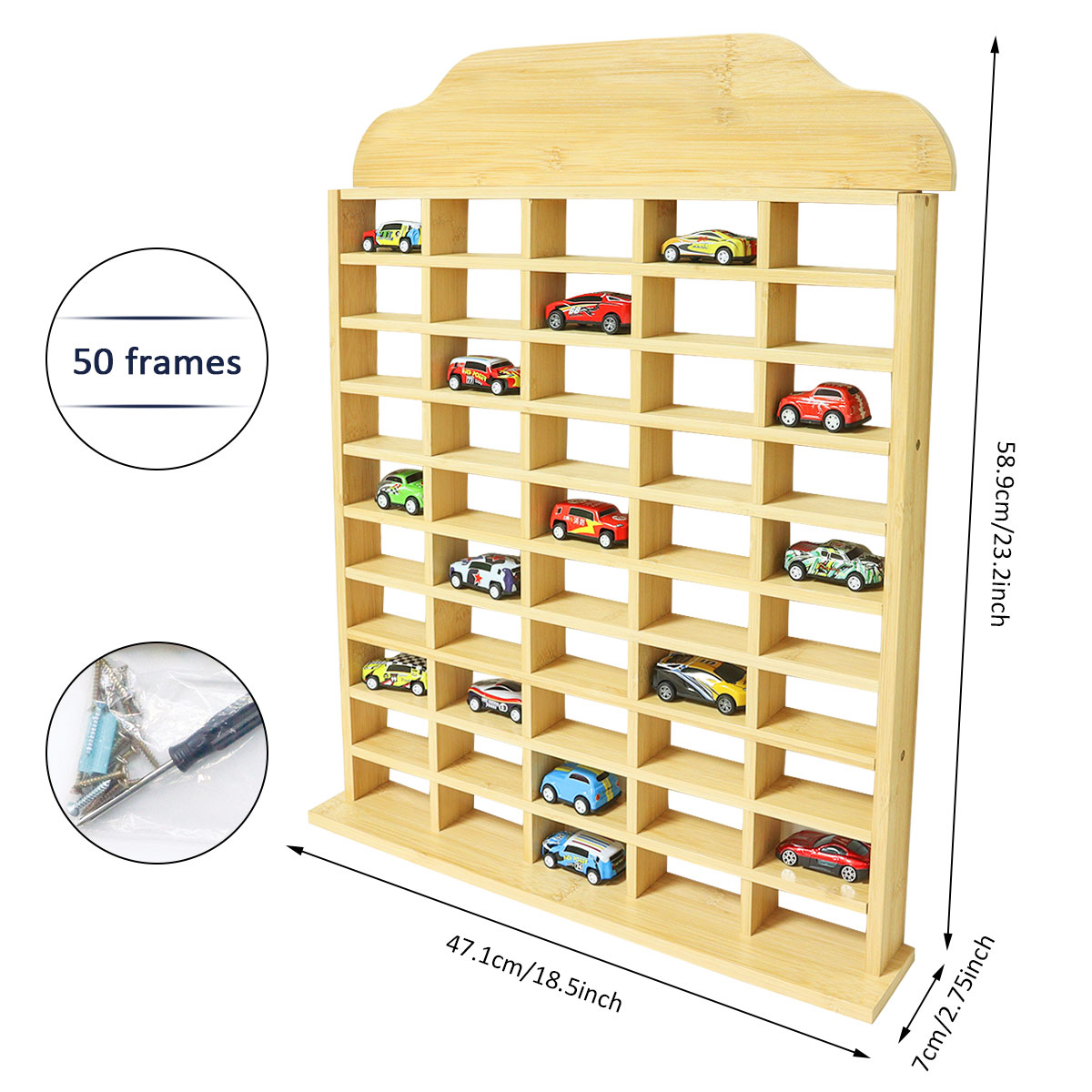 60 Grids Bamboo Car Model Display Stand with Storage Shelves for Collectibles