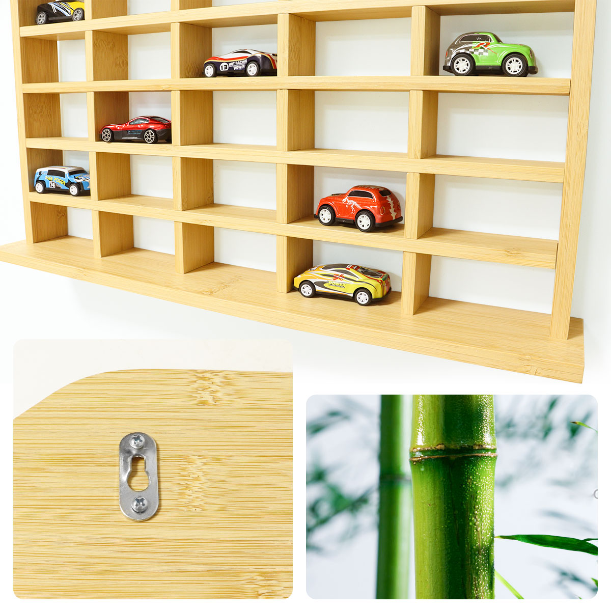 60 Grids Bamboo Car Model Display Stand with Storage Shelves for Collectibles