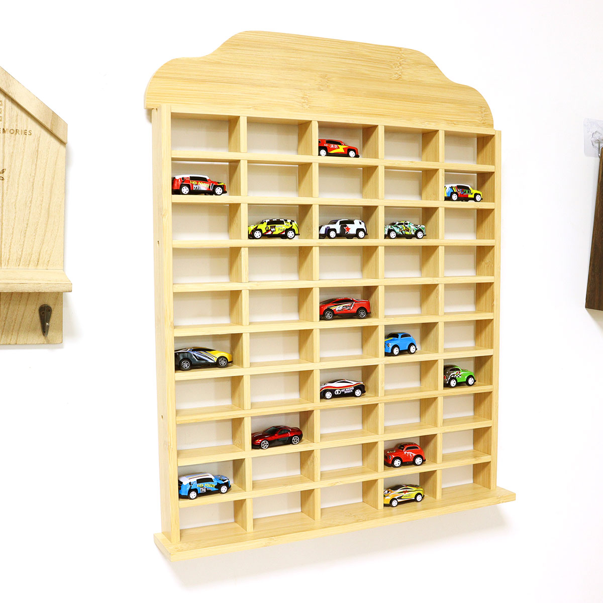60 Grids Bamboo Car Model Display Stand with Storage Shelves for Collectibles