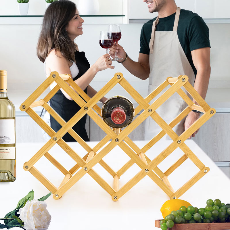 10 Slot Foldable Wine Rack Table Free Standing Bottle Wine Racks Shelves 
