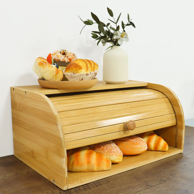Rolling Top bamboo bread box bin for Kitchen 