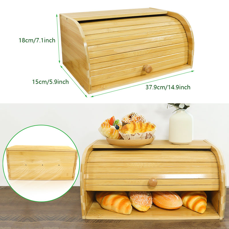 Rolling Top bamboo bread box bin for Kitchen 