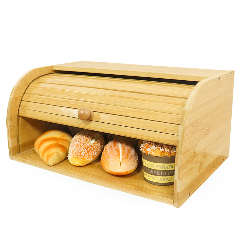 Rolling Top bamboo bread box bin for Kitchen 