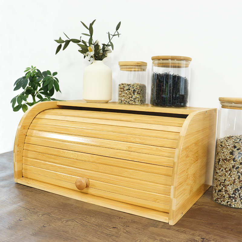 Rolling Top bamboo bread box bin for Kitchen 