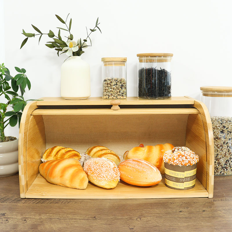 Rolling Top bamboo bread box bin for Kitchen 