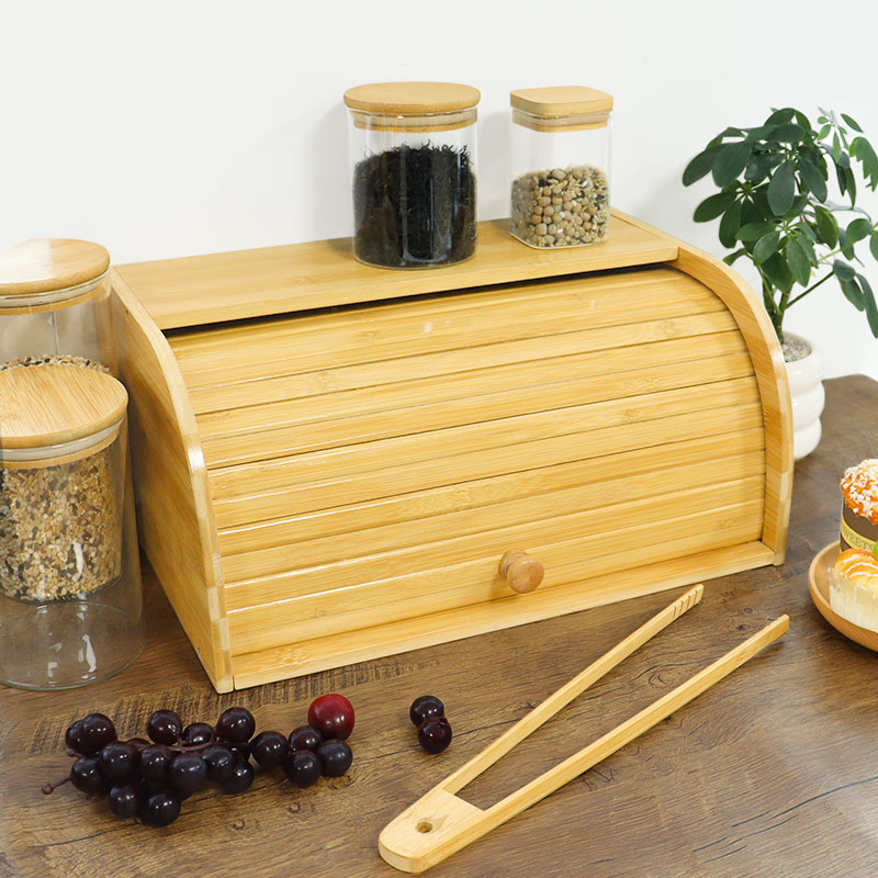 Rolling Top bamboo bread box bin for Kitchen 