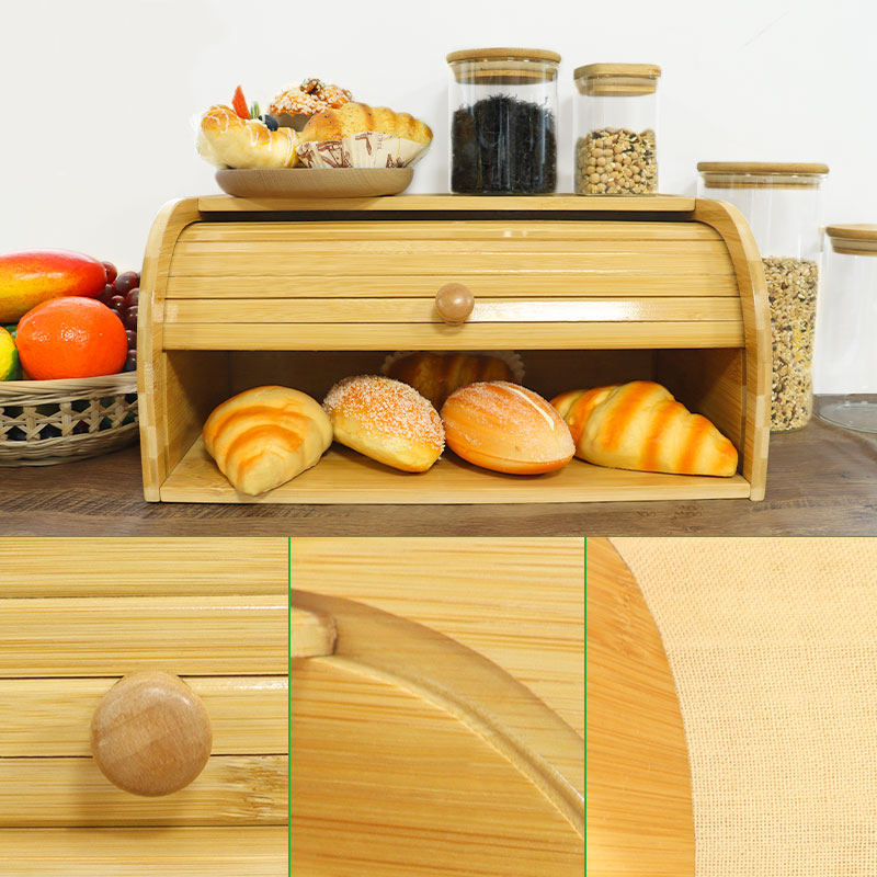 Rolling Top bamboo bread box bin for Kitchen 