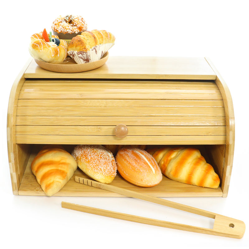 Rolling Top bamboo bread box bin for Kitchen 