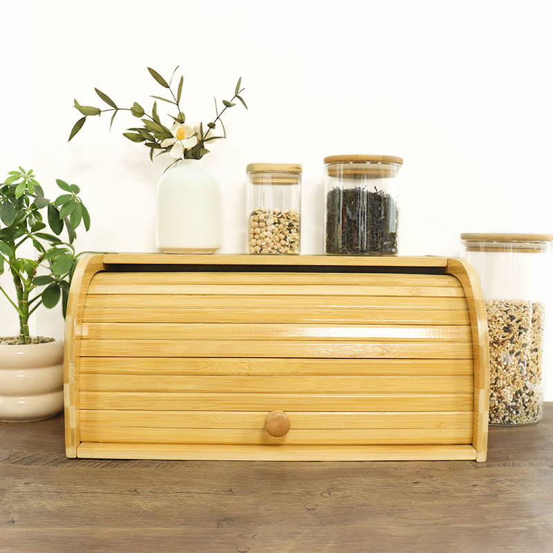 Rolling Top bamboo bread box bin for Kitchen 