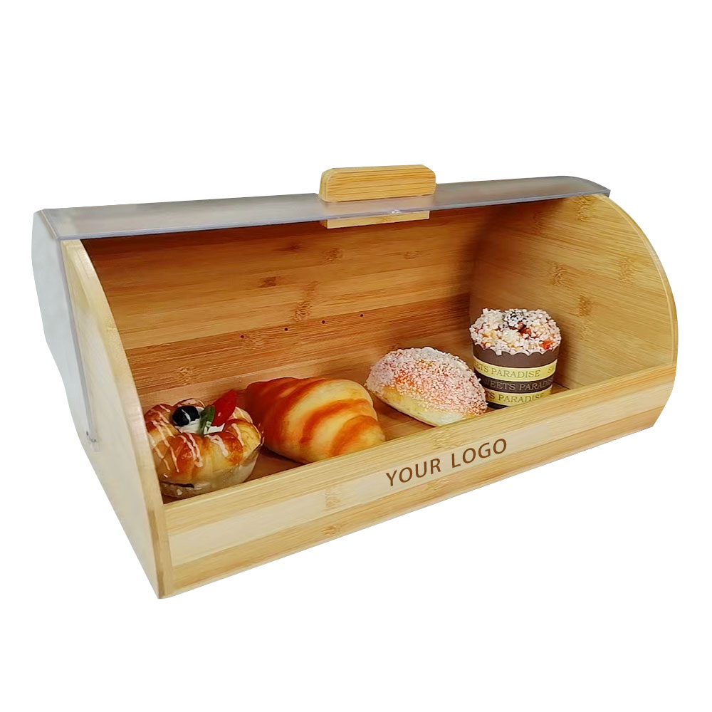 Acrylic easy glide cover bamboo bread bin box