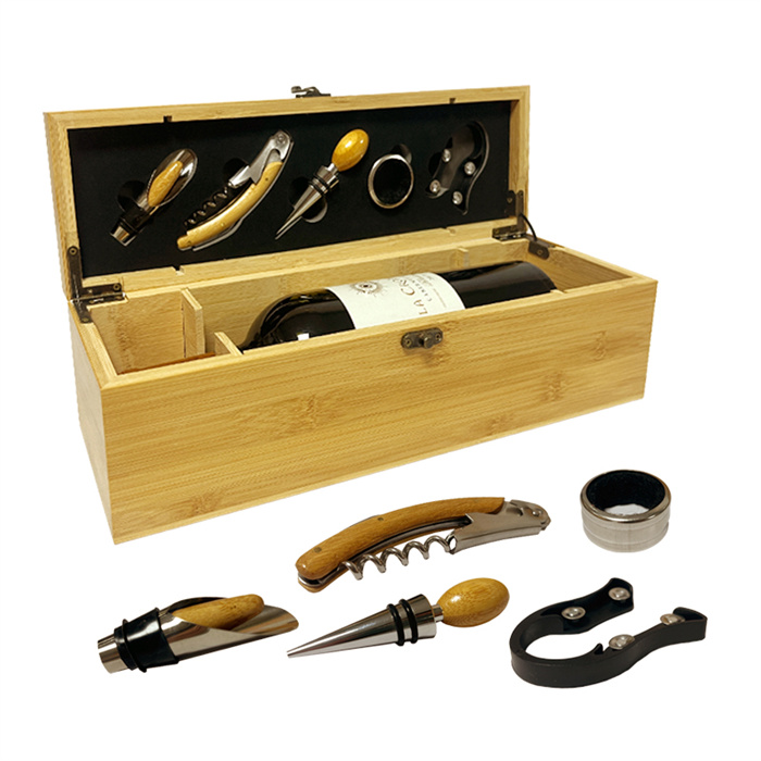 bamboo wine box with opener tools sets