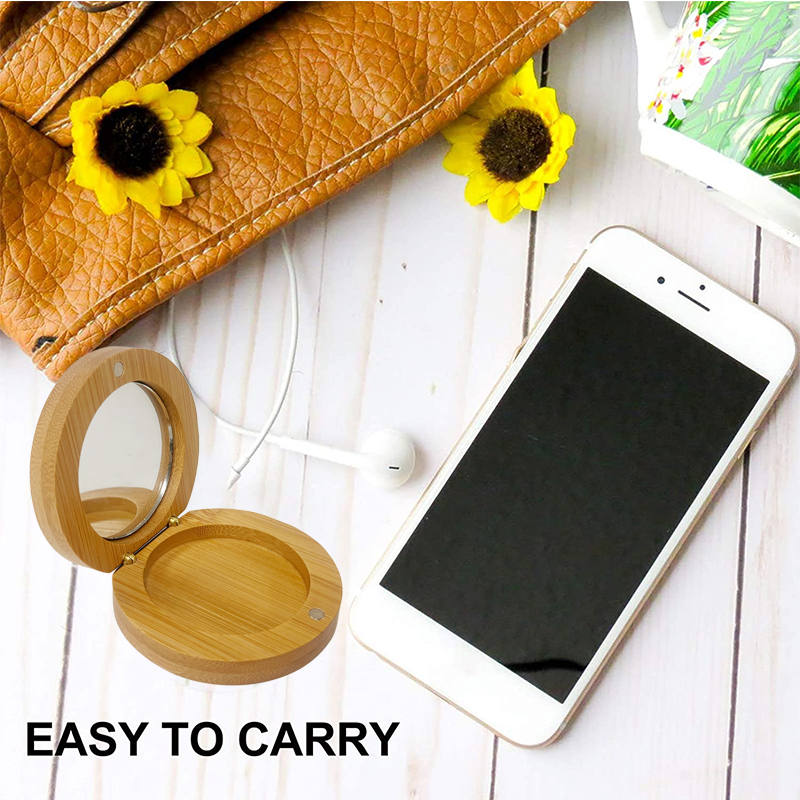 Pocket mirror bamboo compacts box