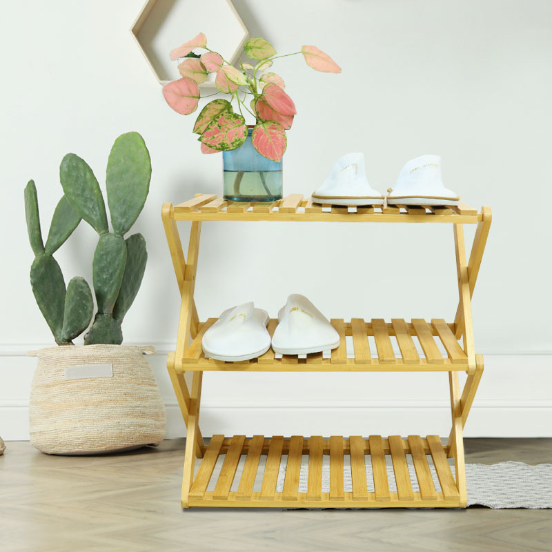 3-tiers foldable bamboo shoes rack