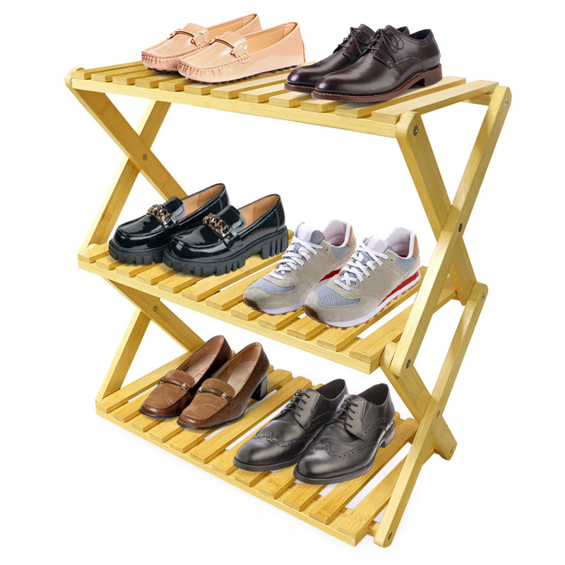 3-tiers foldable bamboo shoes rack