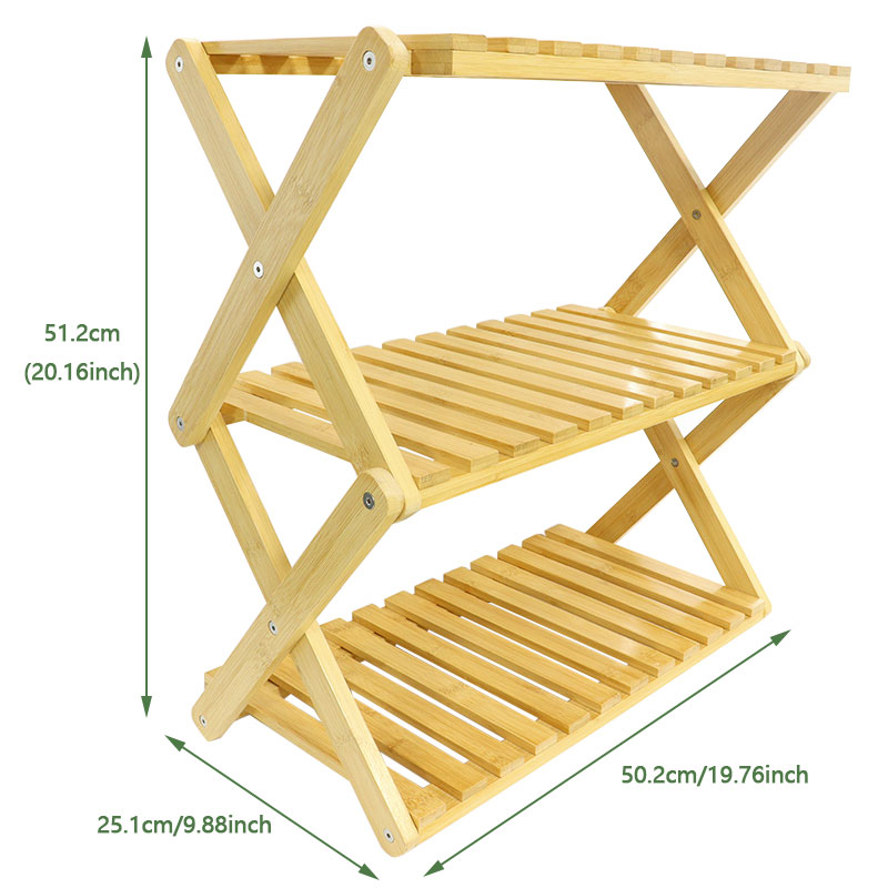 3-tiers foldable bamboo shoes rack