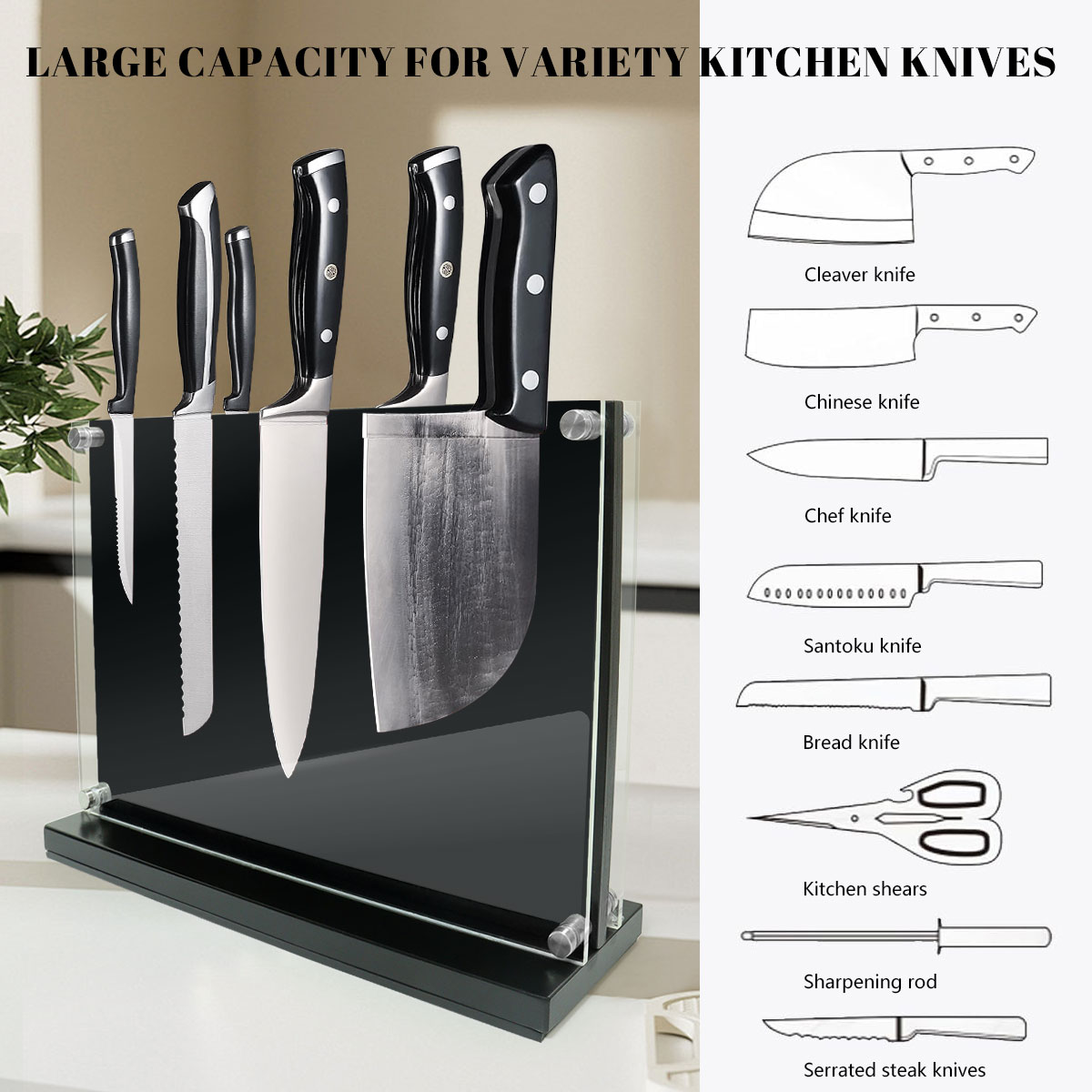 Magnetic Knife Block Storage Holder Display Stand for Kitchen