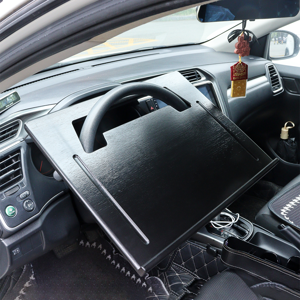 Bamboo Car Storage Tray Steering Wheel Desk