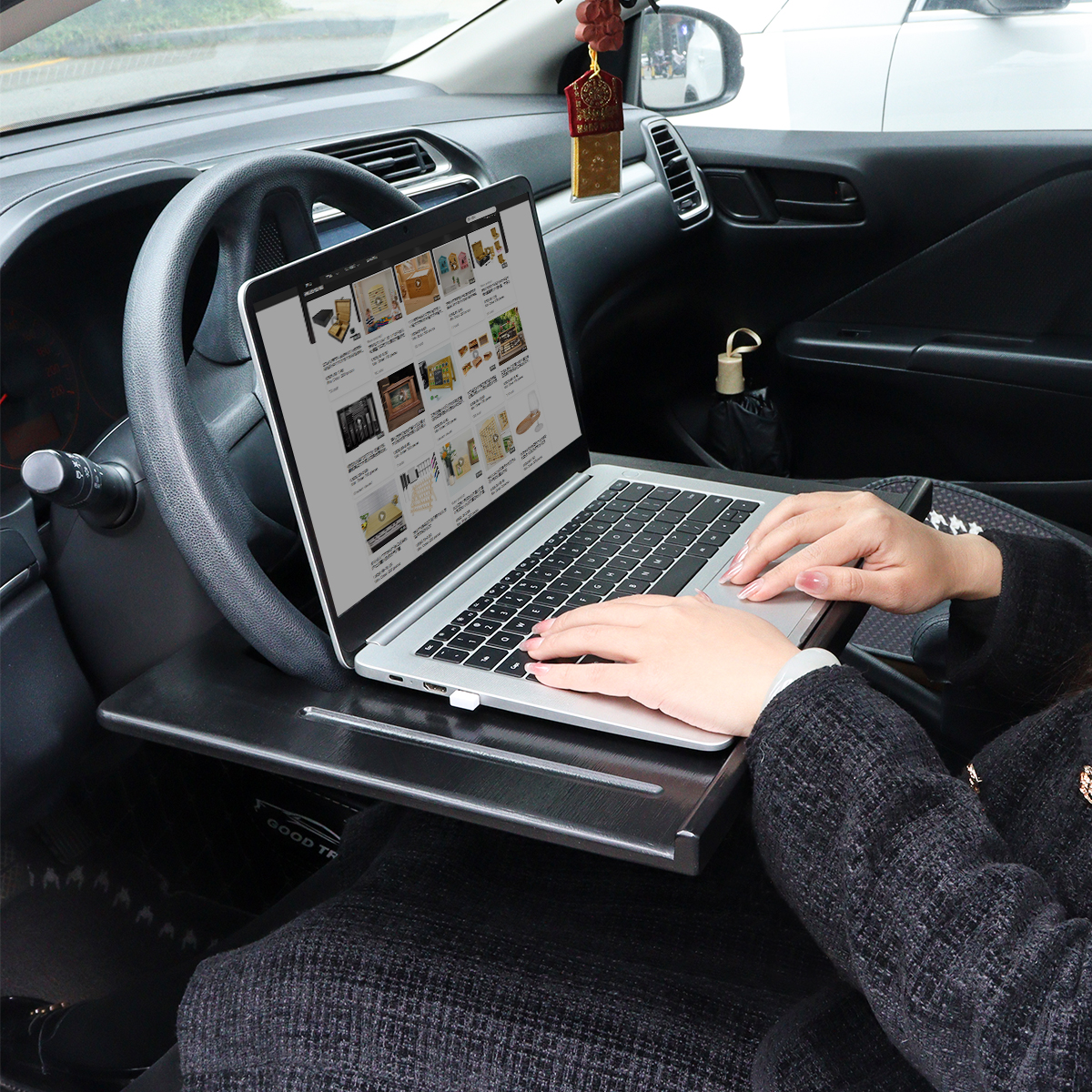Bamboo Car Storage Tray Steering Wheel Desk