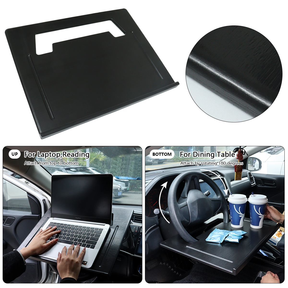 Bamboo Car Storage Tray Steering Wheel Desk