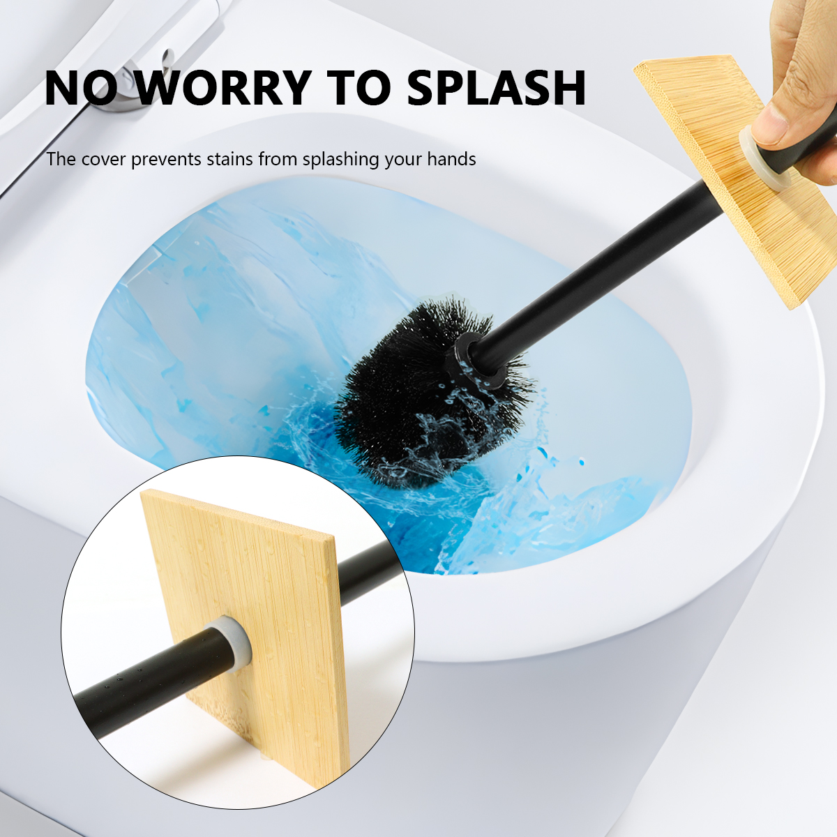 Bamboo holder toilet accessories bathroom accessories toilet cleaning scrub nylon brush and holder