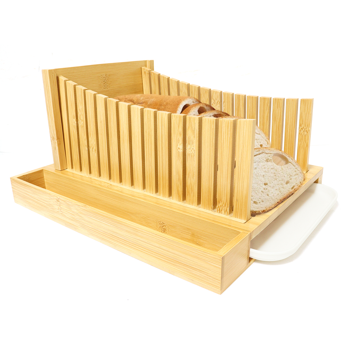 Bamboo Bread Cutting Adjustable Board Slicer Homemade Bread with Knife