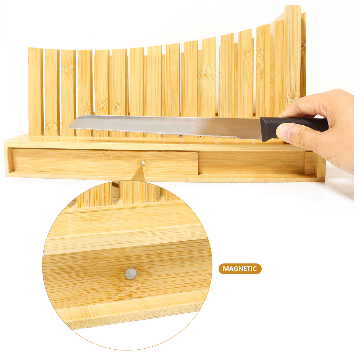 Bamboo Bread Cutting Adjustable Board Slicer Homemade Bread with Knife