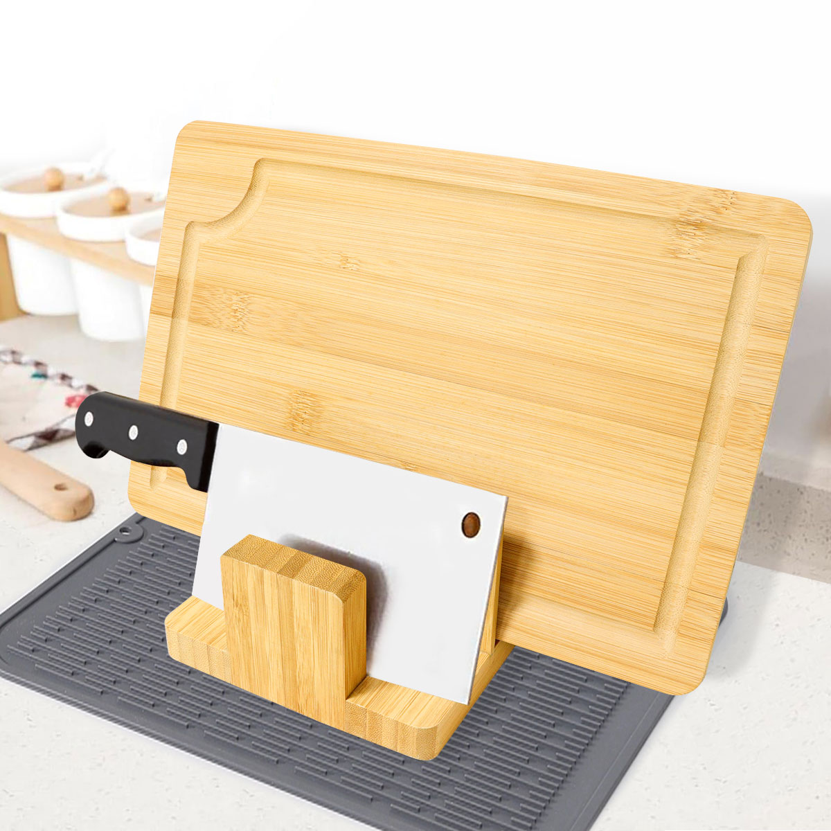 Bamboo Cutting & Chopping Board Storage Rack Organizer Stand Holder