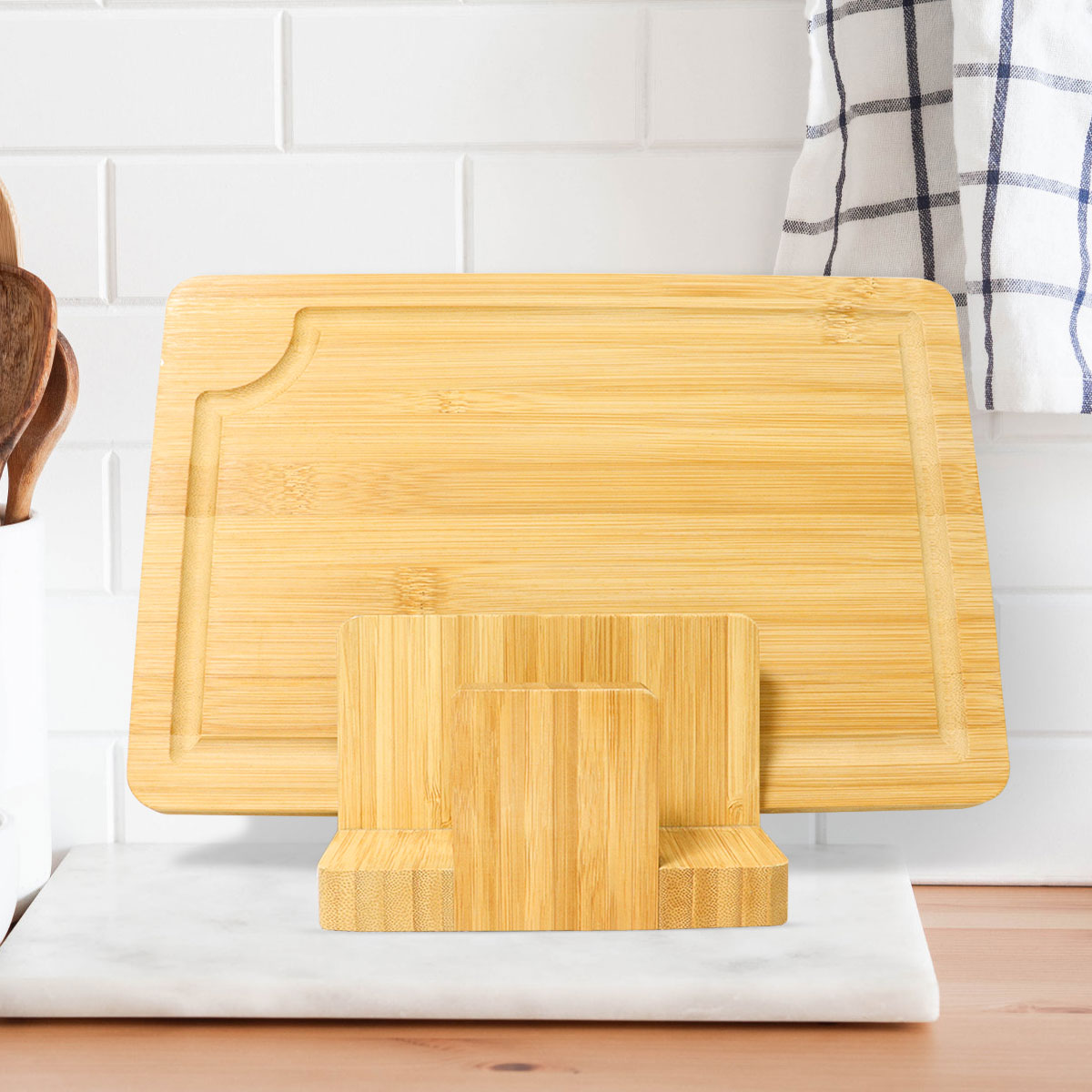Bamboo Cutting & Chopping Board Storage Rack Organizer Stand Holder