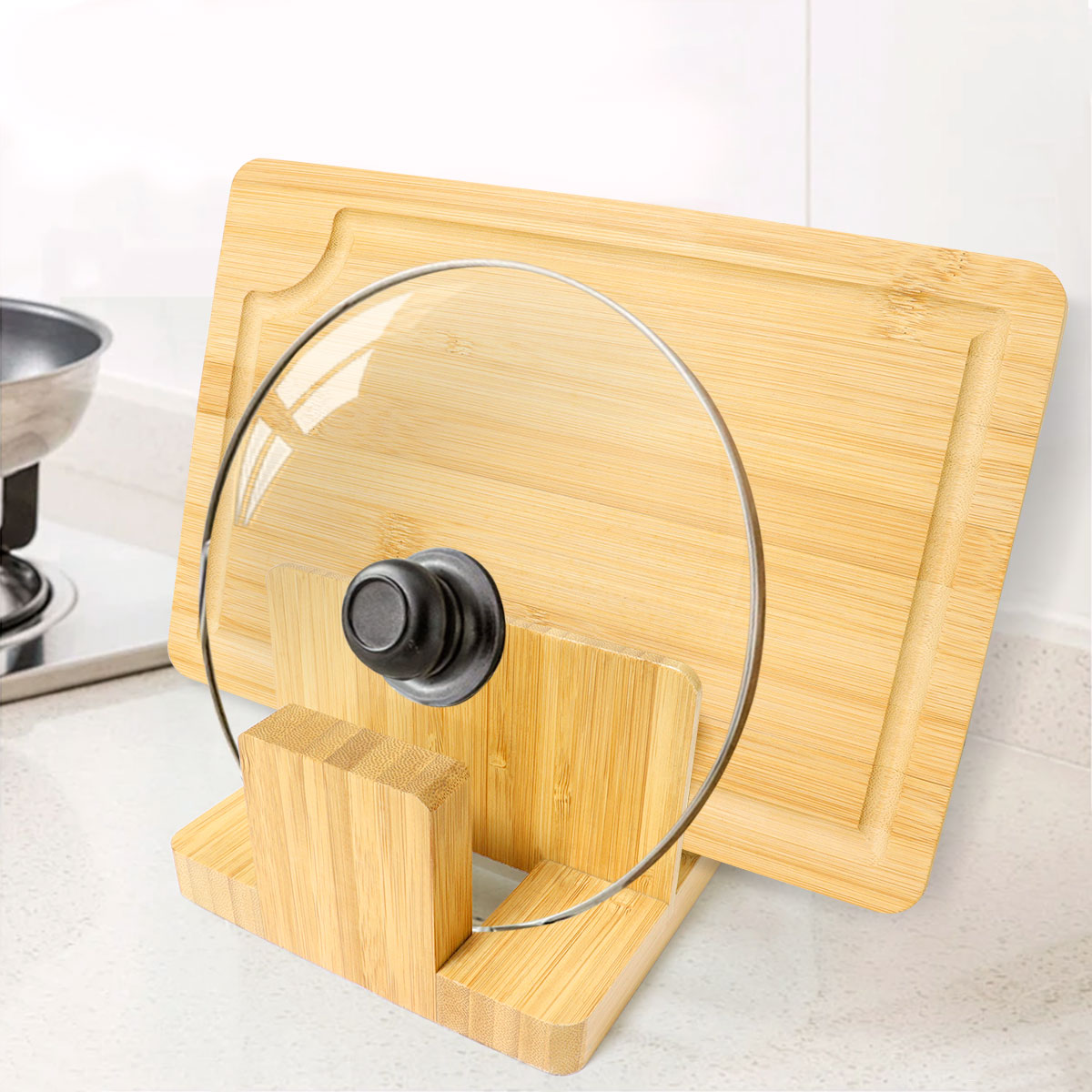 Bamboo Cutting & Chopping Board Storage Rack Organizer Stand Holder