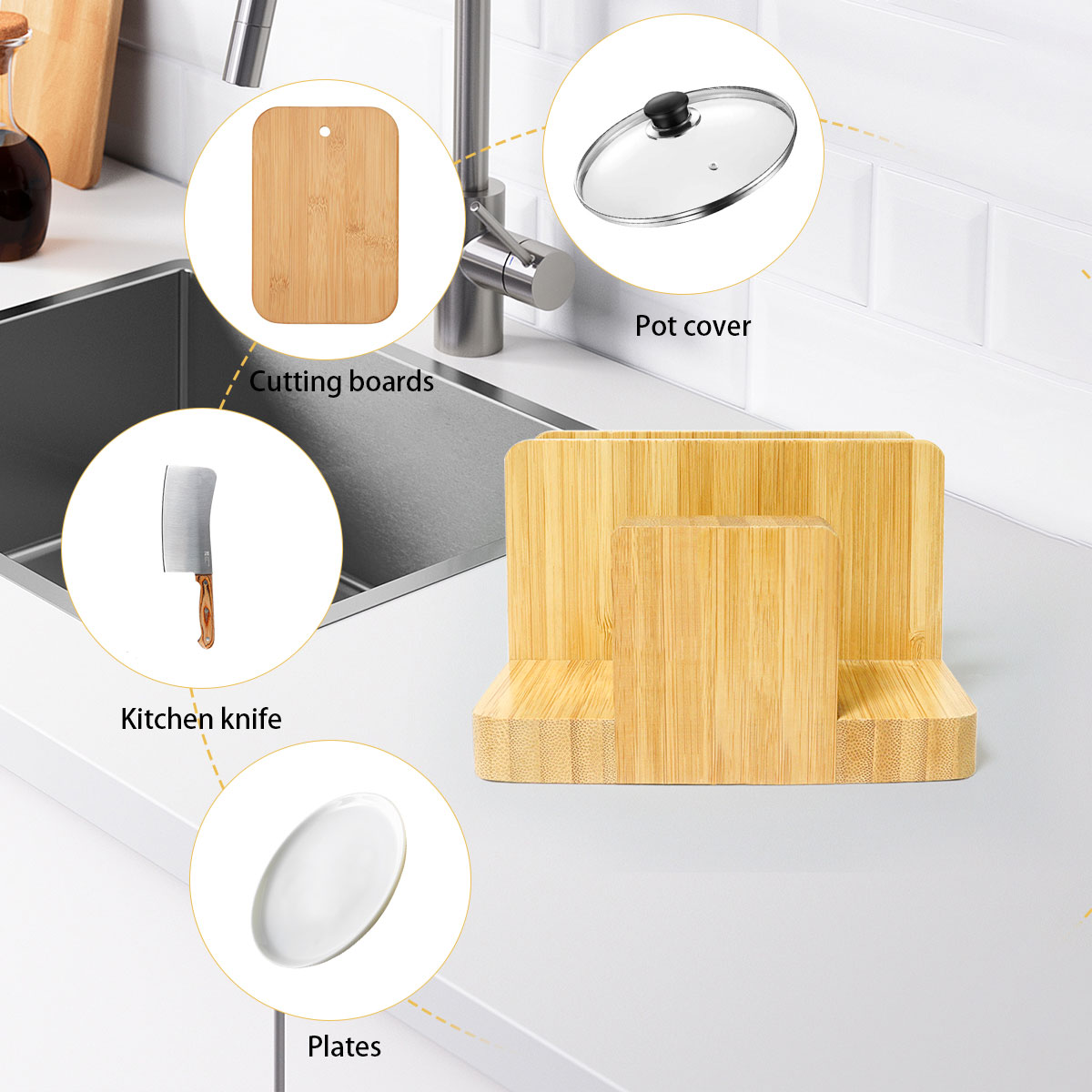 Bamboo Cutting & Chopping Board Storage Rack Organizer Stand Holder