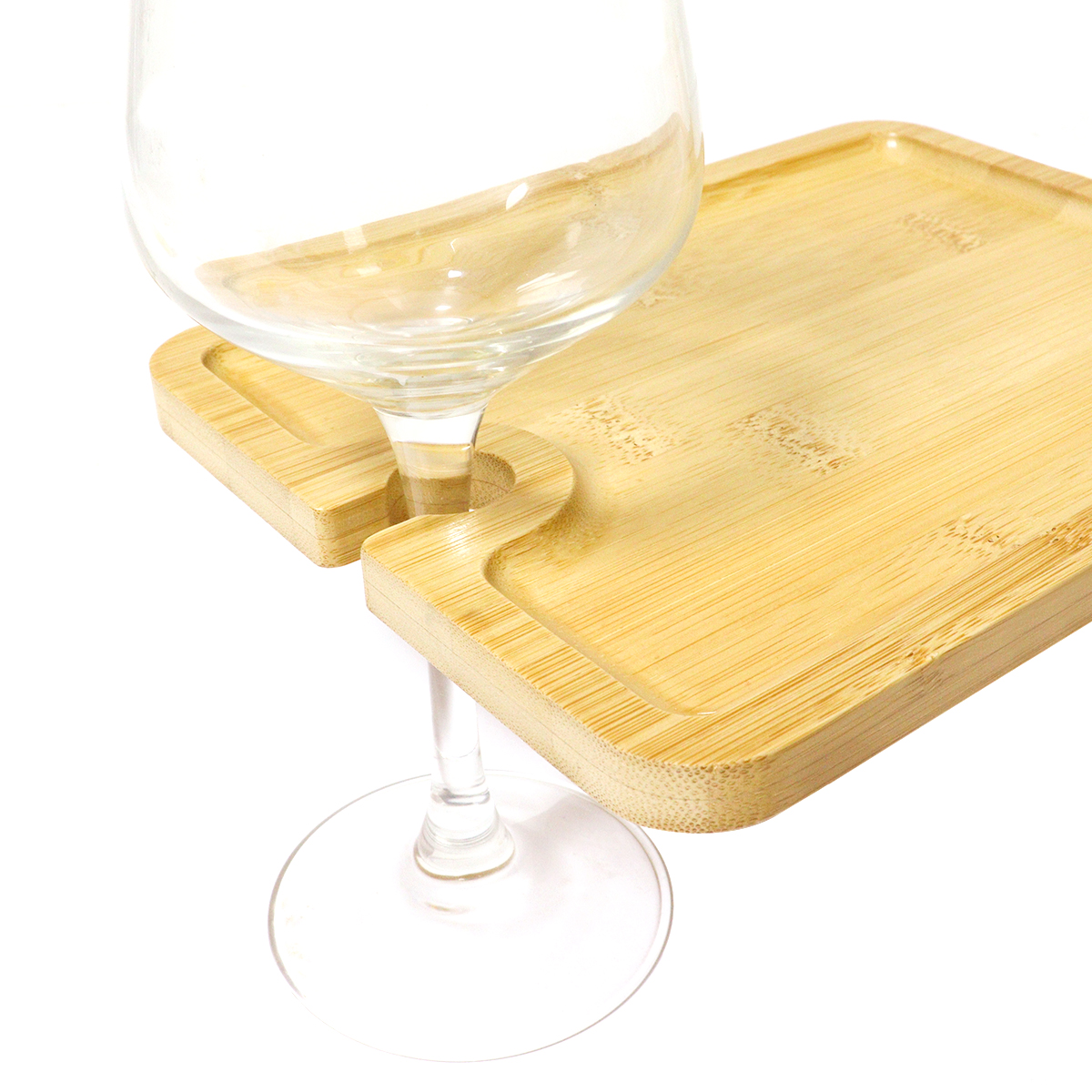 Bamboo Food Tray Party Appetizer Plate with Wine Glass Holder